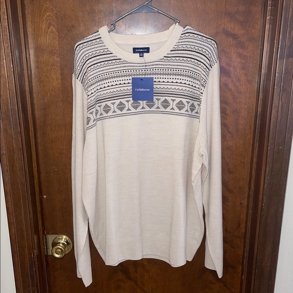 croft & barrow Other - croft & barrow Cream and Black Patterned Crewneck Sweater for Men